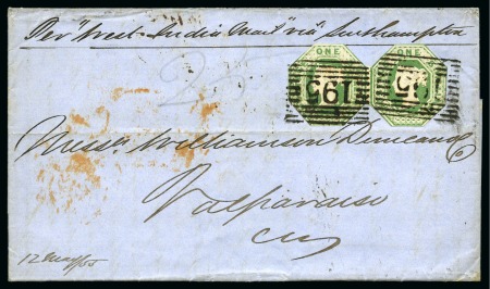 Stamp of Great Britain » 1847-54 Embossed 1847 1s Green selection incl. pair on cover to Chile