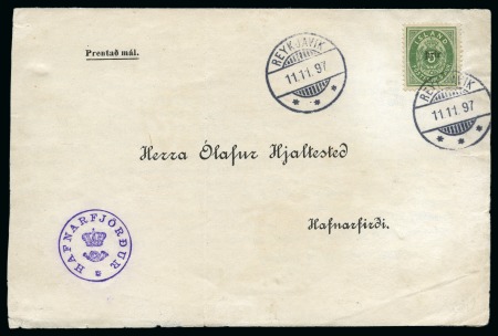 Stamp of Iceland ICELAND 1897 Prir provisional on cover from Postal agency Hafnarfjordur