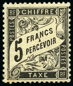 Taxe Yv. 24, 5F noir, neuf avec charnière, TB, rare, signé Calves, cert. Dutertre (Yv. 4'000)