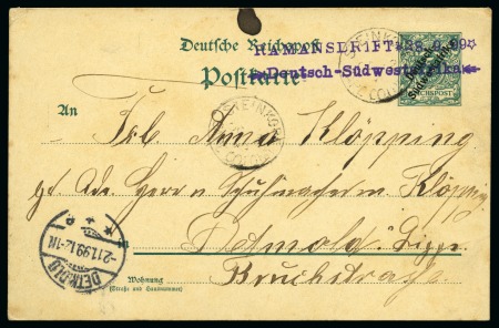 Stamp of Rarities of the World "RAMANSDRIFT * 28.9.99 * / Deutsch-Südwestafrika" 2-line hs