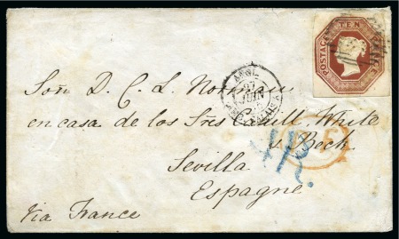 Stamp of Great Britain » 1847-54 Embossed 1855 Envelope to Spain franked 10d Embossed