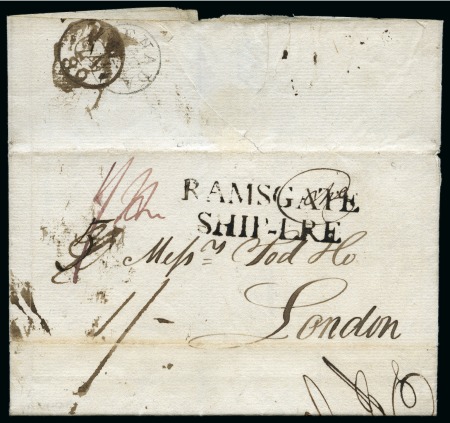 Stamp of Great Britain » Postal History » Pre-Adhesive & Stampless 1789  Entire from Grenada with RAMSGATE / SHIP-LRE hs