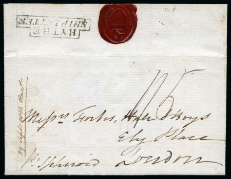 Stamp of Great Britain » Postal History » Pre-Adhesive & Stampless 1836 Entire from St Vincent with boxed HYTHE / SHIP LETTER