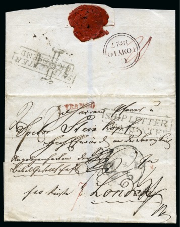 1827 Enitre from Germany with SHIP LETTER/GRAVESEND hs