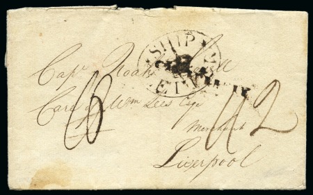 Stamp of Great Britain » Postal History » Pre-Adhesive & Stampless 1804 Entire from New York to Liverpool with fine oval Crown Ship Letter hs
