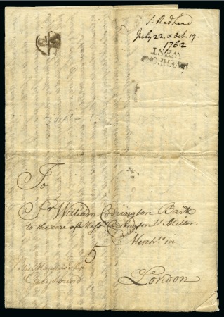Stamp of Great Britain » Postal History » Pre-Adhesive & Stampless 1762 Entire from Antigua to London with HAVERFORD/WEST handstamp
