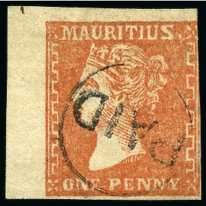 1d dull vermilion, used, touched at right, three adequate to very large margins,