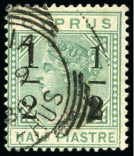 Stamp of Cyprus » Queen Victoria Keyplate Issues 1886 Wmk Crown CA 1/2 on 1pi (fractions 8mm apart) with large "1" at left variety