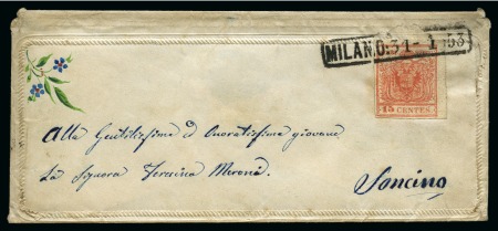 Stamp of Italian States » Lombardy Venetia 1850 15C vermilion tied by boxed MILANO 31/1 53 pmk on small valentine's cover to Soncino