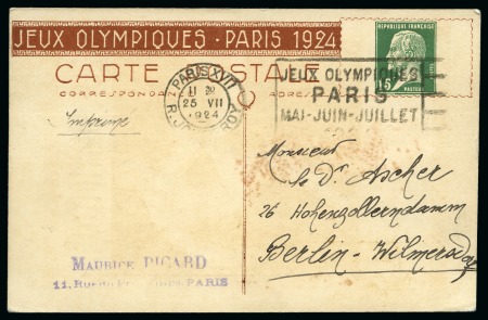 Stamp of Olympics » 1924 Paris » Postcards "Blanche" Rugby 15c Pasteur postal stationery card USED ON THE FIRST DAY