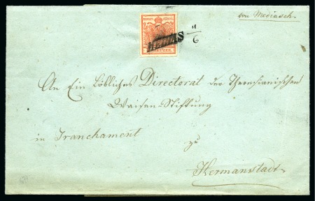 AUSTRIA HUNGARY 1850 MEDIAS single line prephila postmark on 1850 issue