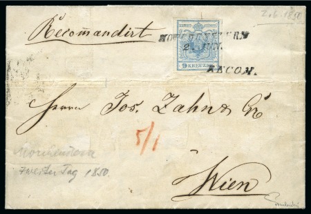 Stamp of Austria » 1850 Issue AUSTRIA BOHEMIA  CZECH REPUBLIC 1850 MORCHENSTERN 2.6.1850 2nd day of issue 1850 cover