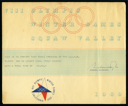 Stamp of Olympics » 1960 Squaw Valley 1960 Squaw Valley 3rd place certificate