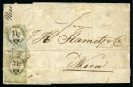 1854 AUSTRIA FISCAL STAMPS USED AS POSTAGE STAMPS  2x3kr fiscal on cover