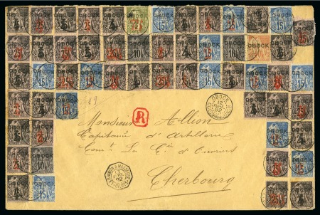 Stamp of Rarities of the World Unique Obock franking with Fifty-six adhesives