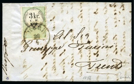 Stamp of Austria » 1850 Issue FISCAL USED INSTEAD STAMPS 1856 3Kr. C.M. MORI to Trient