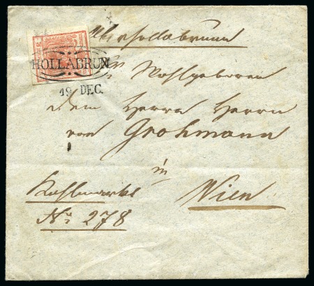 AUSTRIA LOWER AUSTRIA NIEDEROESTERREICH prephilatelic cancel HOLLABRUNN on 3kr cover 1854/55c