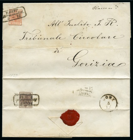 Stamp of Austria » 1850 Issue AUSTRIA KUESTENLAND COASTAL AREA REGISTERED COVERS 3Kr+6Kr & 9Kr+6Kr TRIEST RECOMMANDIRT