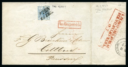 AUSTRIA Folded lettersheets (3), all foreign going to Prussia, one with red 'Aus Oestrreich'