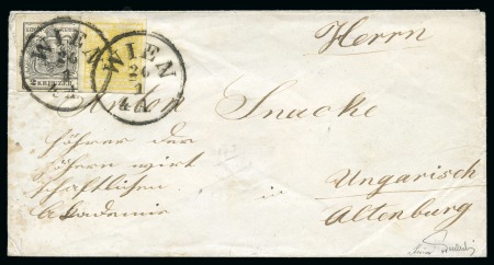 AUSTRIA 1850 WIEN 1Kr + 2Kr patriotic franking showing 2Kr large plate error