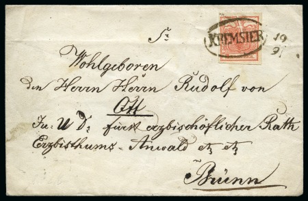 AUSTRIA MORAVIA Cover 3Kr oval KREMSIER prephilatelic on cover