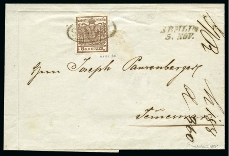 Stamp of Austria » 1850 Issue AUSTRIA 1850 BANAT SERBIAN MILITARY BORDER Cover 6Kr w. oval SEMLIN prephila pmk +  plate error