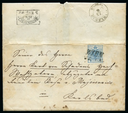 Stamp of Austria » 1850 Issue AUSTRIA EARLY DATES - JUNE 1850 USAGE ON COVER - 9Kr cover with WIEN 11.6.(50)