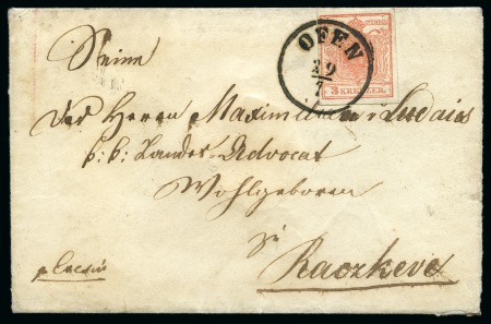 Stamp of Austria » 1850 Issue 1855 GRAVUR TYPES :  2 folded lettersheets and 1 envelope with diff. gravur - types
