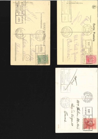 Stamp of Olympics » 1920 Antwerp 3 postcards with Olympic machinecancels as departu