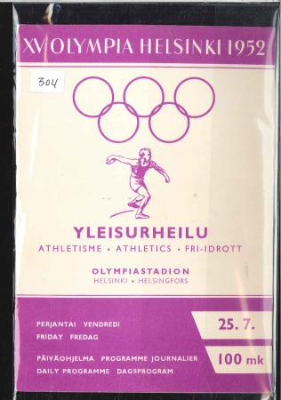 1952 Helsinki. Official Daily Programme of Athletics 25.7.52