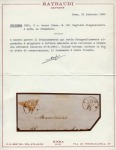Stamp of Switzerland / Schweiz » Sitzende Helvetia Ungezähnt » 1857-62 Berner Druck, Dickes Papier 5Rp braun, Halbierung auf Briefstück entwertet GENEVE 27 AOUT 61, Attest