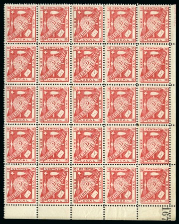 1891 Julio Popper private mail  'Tierra del Fuego' 10C carmine-red blks of 6 & 25 MNH