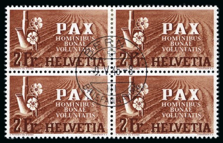 Stamp of Switzerland / Schweiz » Schweiz ab 1907 SWITZERLAND SCHWEIZ 1945 PAX 5C bis 3Fr in gestplt.Viererbloecken, selten