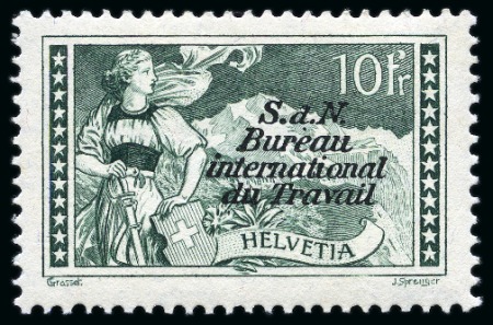 Stamp of Switzerland / Schweiz » Internationales Arbeitsamt in Genf SCHWEIZ 1928-1930 Internat.Arbeitsamt 10Fr gruen postfr. 