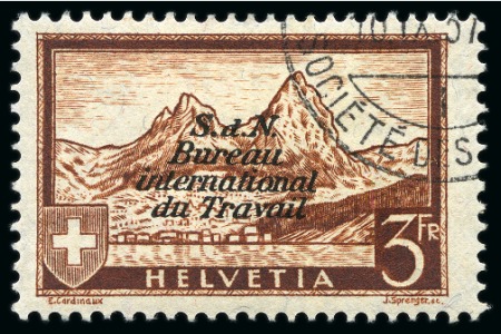 Stamp of Switzerland / Schweiz » Internationales Arbeitsamt in Genf SCHWEIZ 1937 Internat.Arbeitsamt 3Fr braun gestempelt