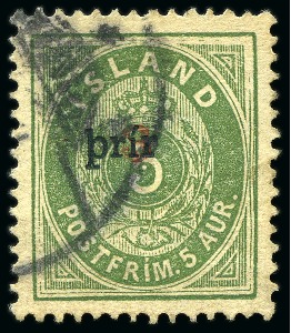 ICELAND 1897 3prir surcharge on 5a perf. 14 : 13 1/2