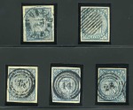 NORWAY 1855 5 examples incl. blue pmk