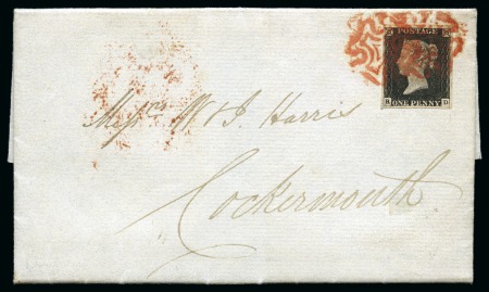 1840 Entire from Manchester to Cockermouth with 1840 1d black pl.2 BD