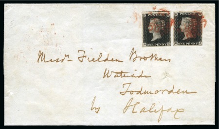 1840 Wrapper from Manchester to Halifax with 1840 1d black pl.5 OK and OJ
