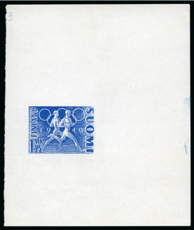 Stamp of Olympics » 1940 Helsinki (Cancelled) 1940 Finland 1m+25p die proof in blue on glossy paper,