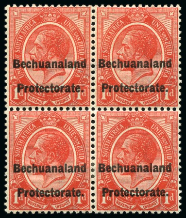 POSTAL FISCALS: 1921 1d scarlet mint block of four with double overprint (one albino)