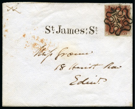 Stamp of Great Britain » 1841 1d Red 1843 Envelope from with 1841 1d red tied by crisp London "4" in MC