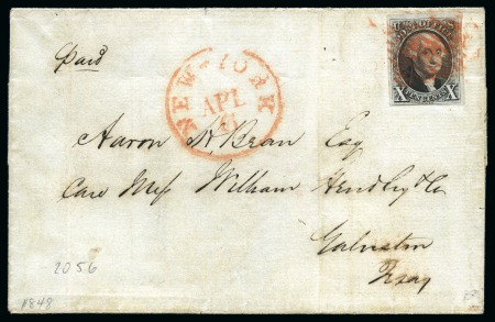 Stamp of United States » 1847 Issue 10c Black with clear to large margins, tied by red grid on folded cover from New York