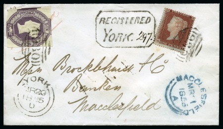 1855 Envelope with "REGISTERED / YORK" boxed hs