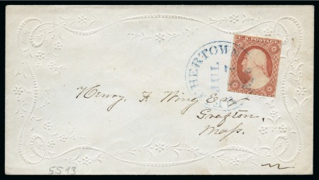 Stamp of United States » 1851-57 Issue 1851-57 3c Dull red, type II, tied by blue BELCHERTOWN (MA)