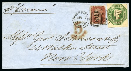 Stamp of Great Britain » 1847-54 Embossed 1856 (Mar 7) Large part cover from Sheffield to the USA