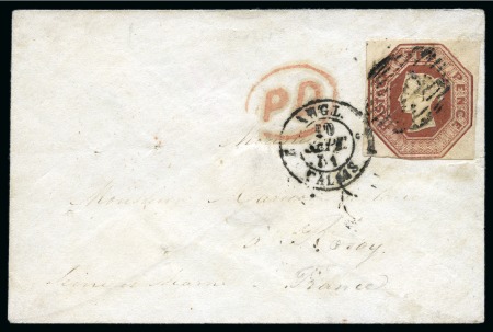 Stamp of Great Britain » 1847-54 Embossed 1857 (Sep 9) Envelope from London to France with Embossed 10d
