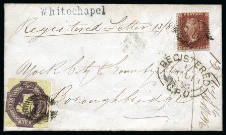 1858 (Aug 13) Envelope sent registered from with Embossed 6d and 1d red