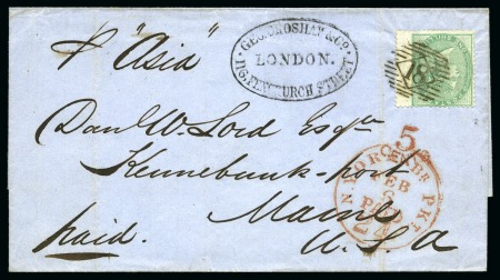 1860 Cover from London transatlantic to USA with 1855-57 1s green