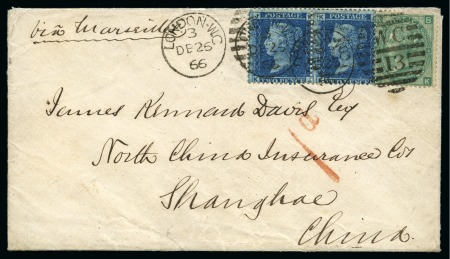Stamp of Great Britain » 1855-1900 Surface Printed 1866 Envelope from London to Shanghai, CHINA